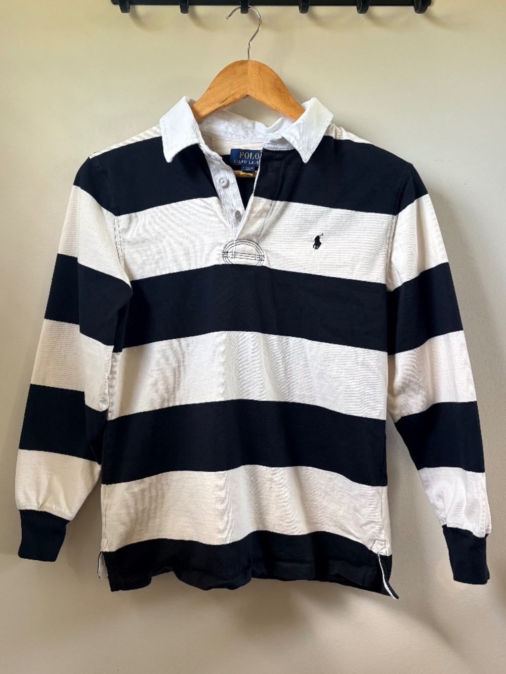 Ralph Lauren Striped Black White Rugby Polo Long Sleeve Shirt